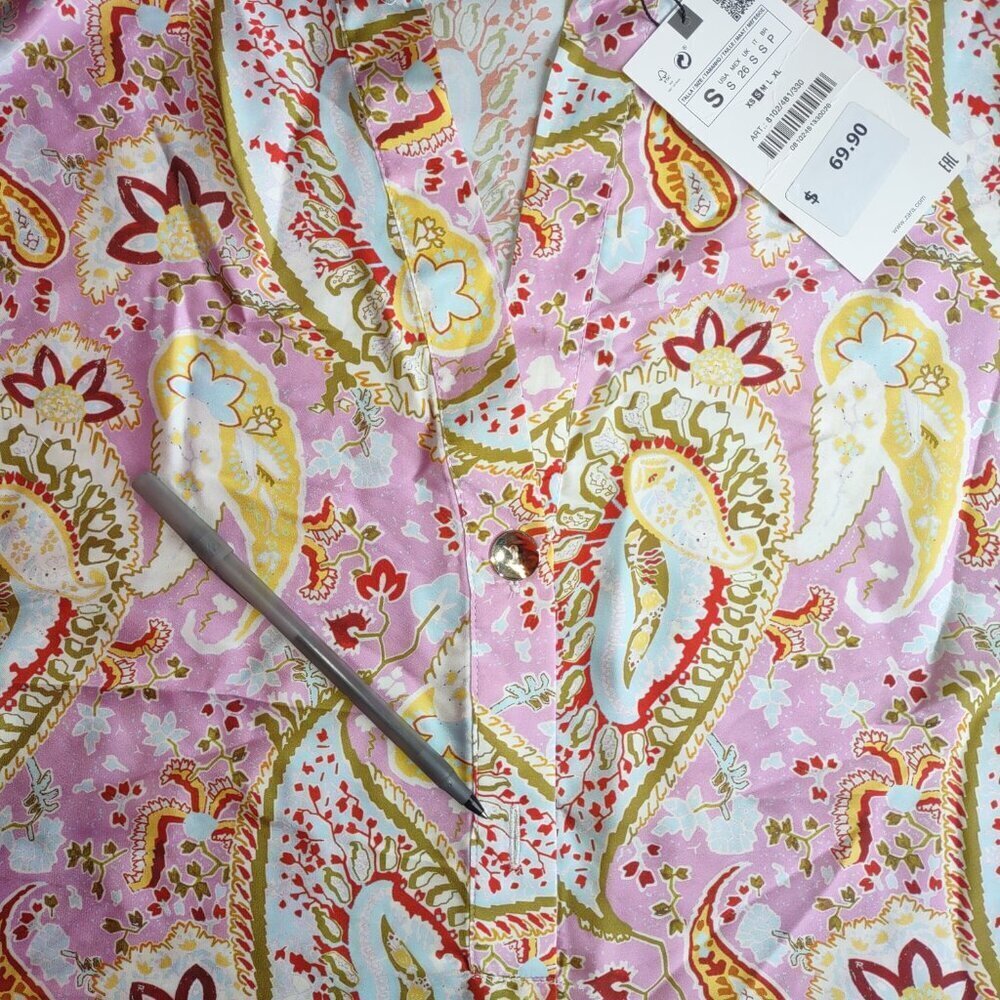 ZARA Floral Paisley Satin Tunic Dress Sz Small Boho Euro Summer Travel Resort - Picture 12 of 12